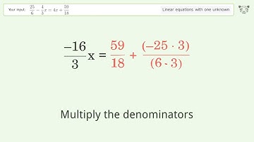 Linear equation with one unknown: Solve 25/6-4/3x=4x+59/18 step-by-step solution