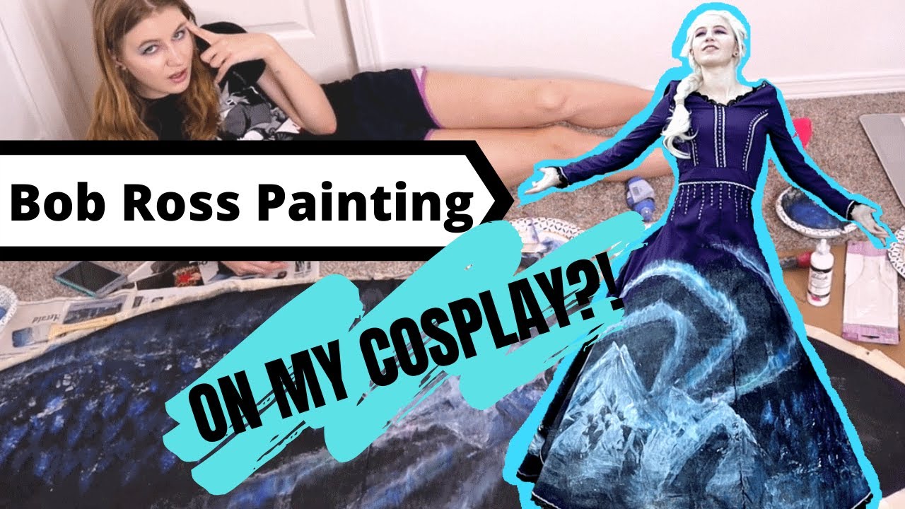 Bob Ross Painting Tutorial on my ELSA COSPLAY?! - Northern Lights