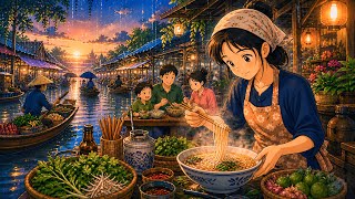 Peaceful Thai Market Dawn 🌅🍲 Homemade Noodles, Soft Rain & Family Moments | Ghibli-Style ASMR screenshot 3