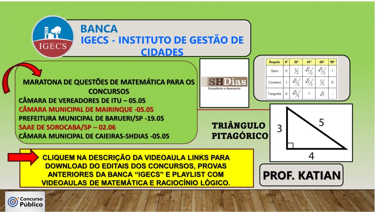 IGECS/SHDias - "Utilize o Triângulo Pitagórico corretamente" noções de trigonometria das bancas.