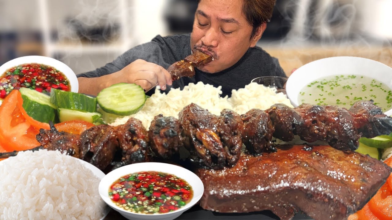 INIHAW NA ATAY NG BAKA AT PUSO NG MANOK!!! MAINIT NA SABAW AT KANIN ...
