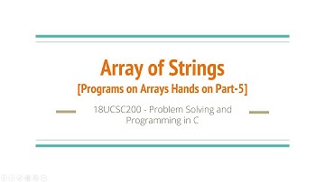 Array of Strings - 2D Character Arrays [Hands on Part-5]