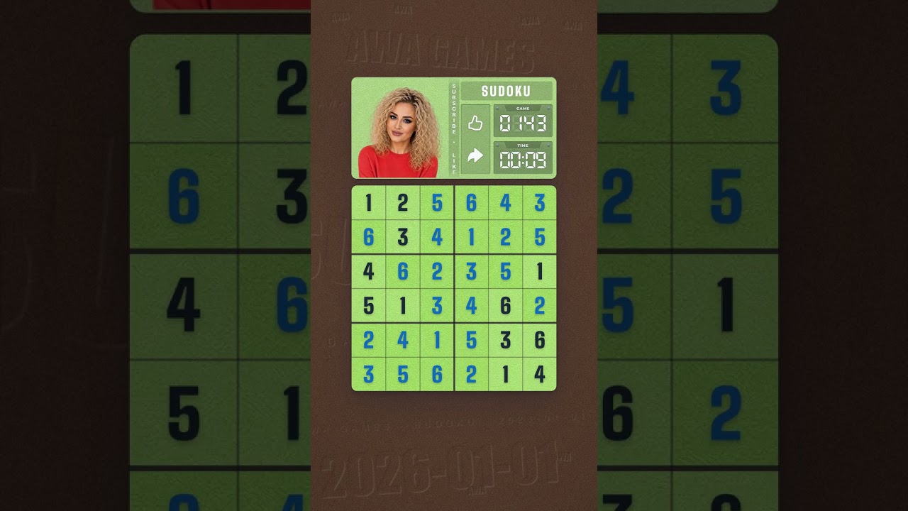 LinkedIn Mini Sudoku #143 solved board for January 1, 2026, 6x6 grid