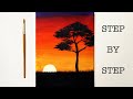 Easy Sunset for Beginners | Acrylic Painting Tutorial Step by Step ( ENG SUB )