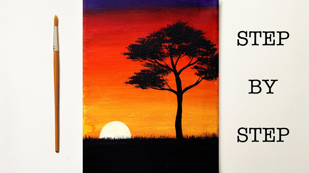 Easy Sunset for Beginners | Acrylic Painting Tutorial Step by Step ...