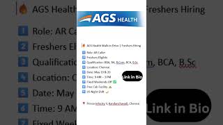 Chennai lo Freshers ki Super Walk-In Job | AGS Health Hiring 2026