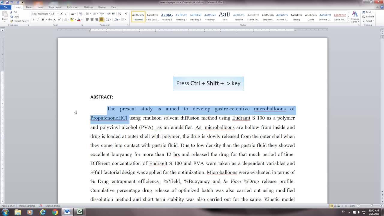 phd thesis font size