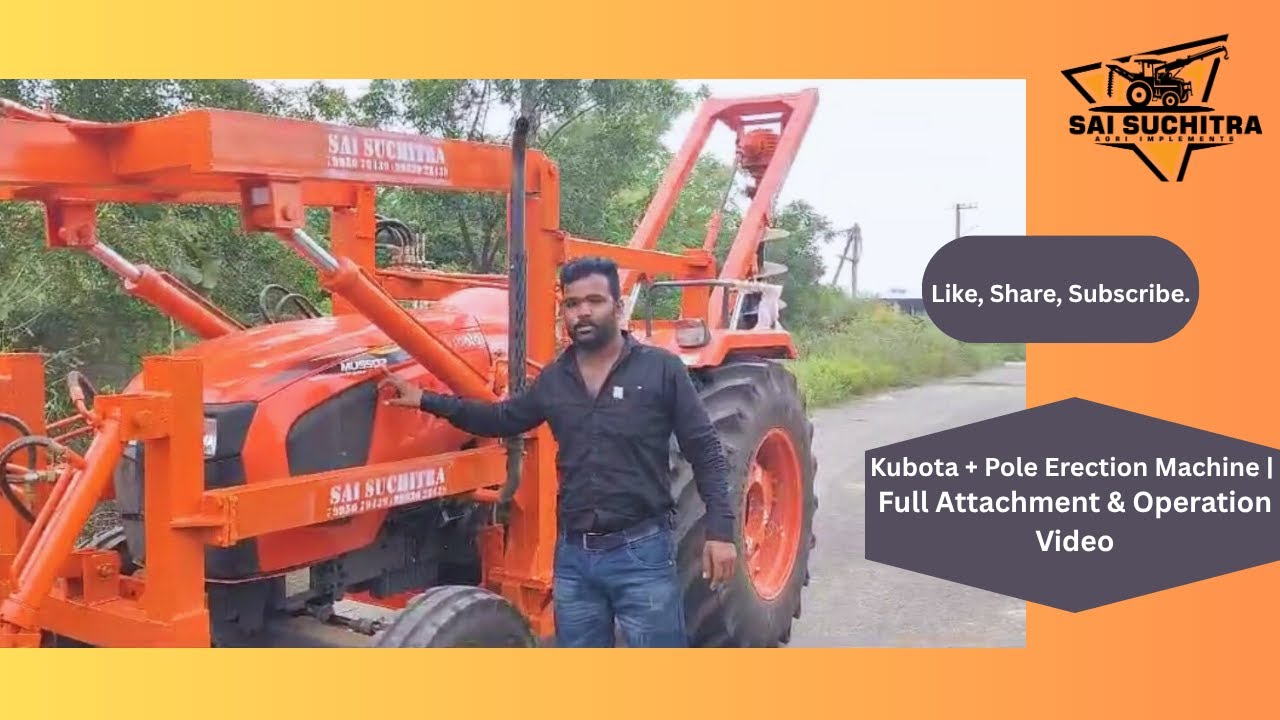 Kubota + Pole Erection Machine | Full Attachment & Operation Video