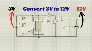 How to Boost 3V to 12V Using NE555 & Transistor in Proteus | Step-Up Voltage Converter screenshot 5