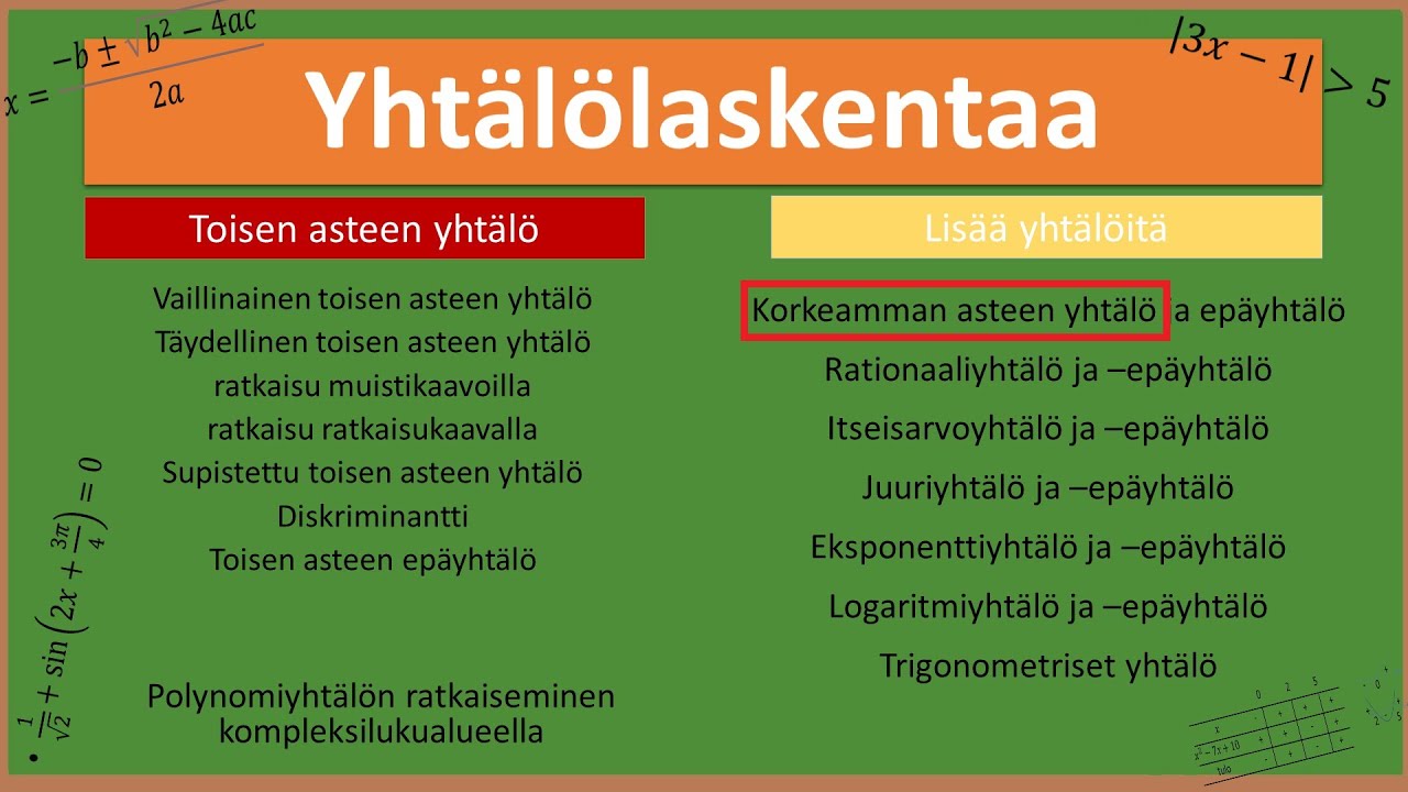 Yhtälölaskentaa: Korkeamman asteen yhtälö