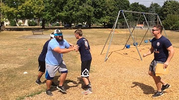 Coaches blindfolded obstacle course