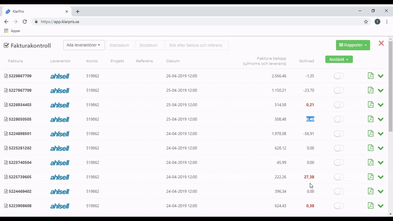 KlarPris Sverige - Fakturakontroll