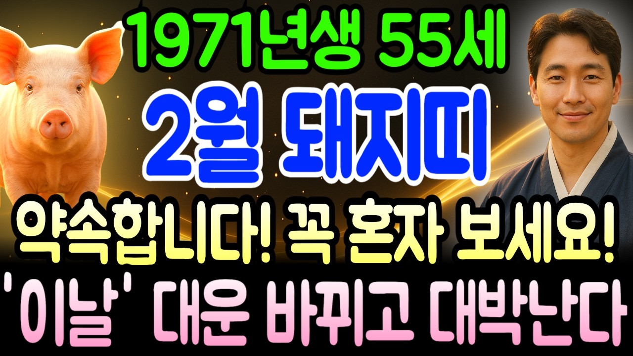 1971년 신해년생 돼지띠 2월운세 55세 병오년 핵심만 정리! 돈줄 새로 생기고 문서운 살아나며 빚 청산 성공한다, 억만금 향한 대장정 시작