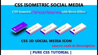 CSS Isometric Social Media Icon| 3D Social Media Icon|  CSS3 Icon Hover Effect