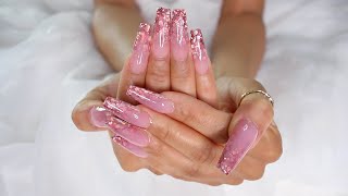 Watch Me Do My Own Acrylic Nails! | Pink Glitter Ombre Tutorial 💅