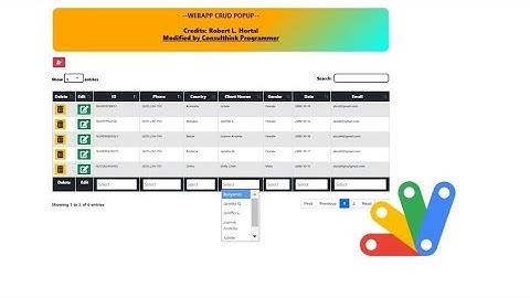Google Apps Script - webApp CRUD with Popup Modals in DataTables - Filter Select2 (Special Member)