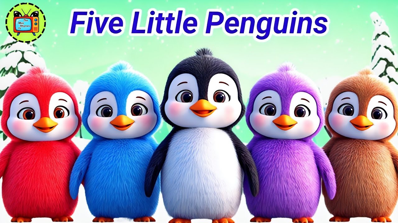 🐧Five Little Penguins Dance & Slide | Fun Learning Rhyme Song for Kids | Fun Counting Rhyme