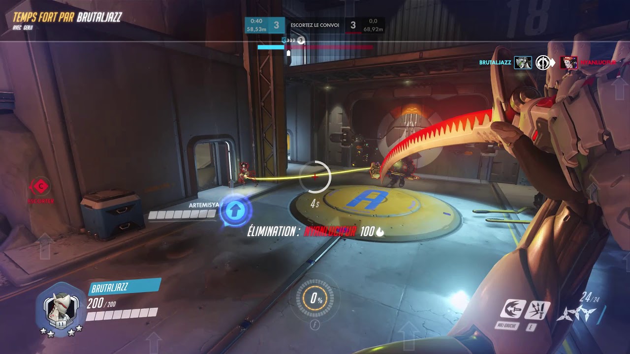 Genji - Gibraltar : Dragon blade kill the supports 3kills 10-15