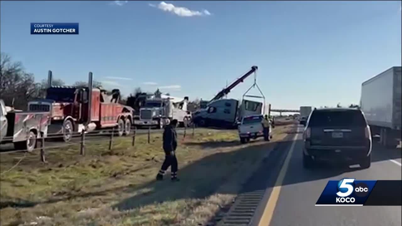 Semitruck caught in cable barrier on Interstate 35 causes hours of ...