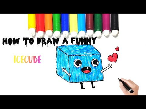 How to draw a funny icecube, Icecube drawing for kids