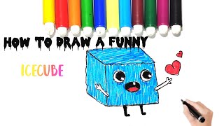 How to draw a funny icecube, Icecube drawing for kids