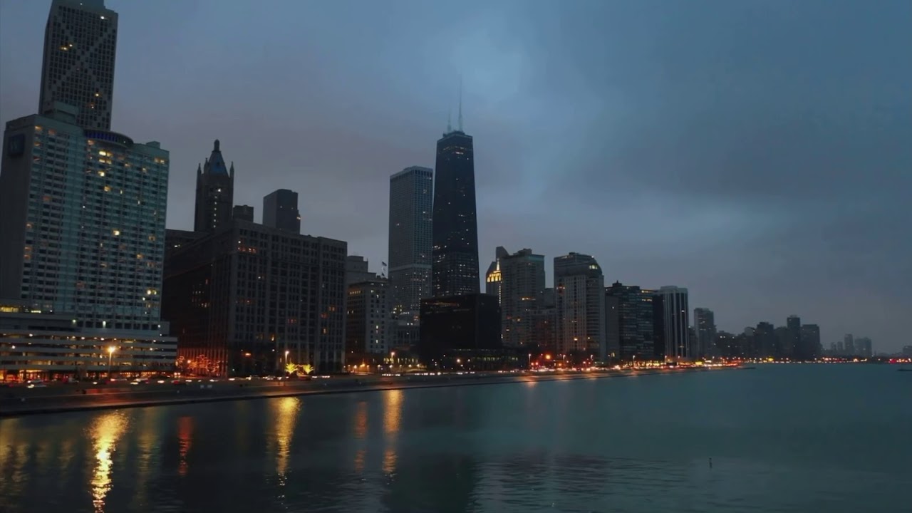 Skyline of  Chicago |  Drone | Evening, night