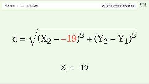 Find the distance between two points p1 (-19,-96) and p2 (5,70): Step-by-Step Video Solution