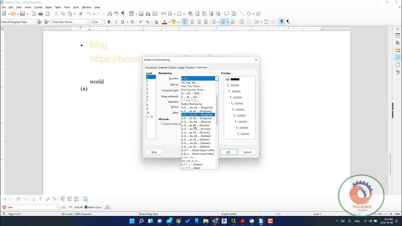 LibreOffice Writer ليبرلي اوفيس Bullets and Numbering YouTube
