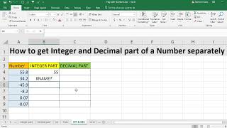 EXCEL: How to get Integer and Decimal part of a number separately in excel