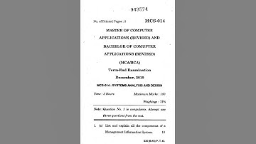 IGNOU |•|(MCS 14) System Analysis & Design Question Paper|•|December 2019 |•|Own Classroom