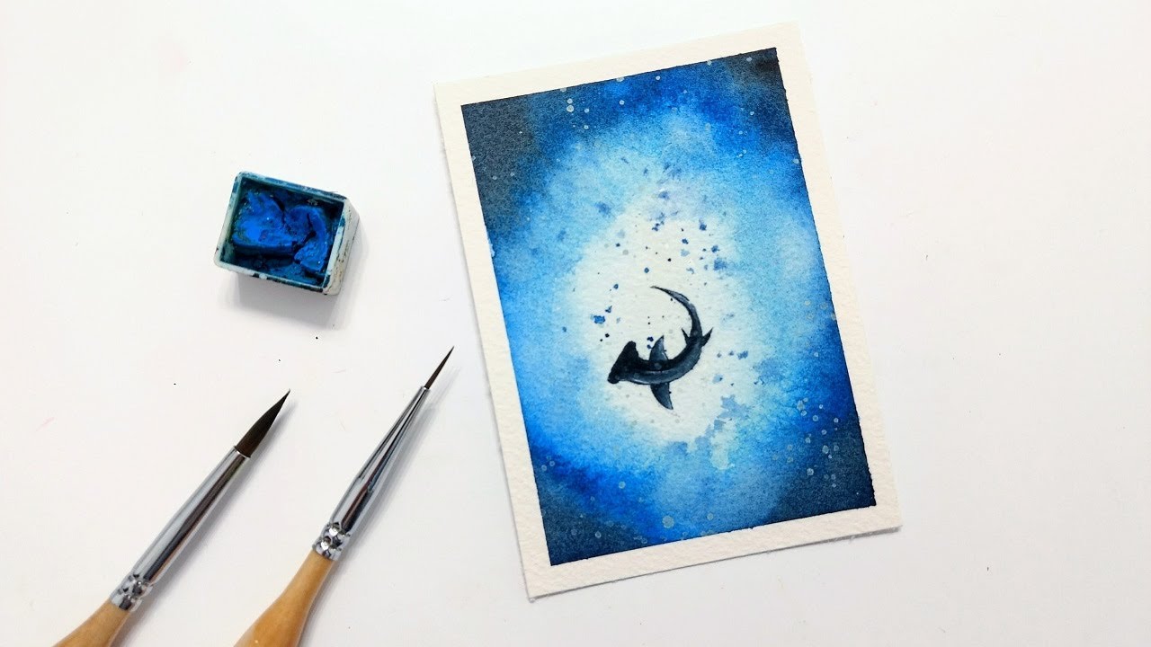 EASY watercolor shark painting tutorial top view » How to paint an ...