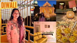 DIWALI 2023 Vlog in my *new home*🏡 ~ Special Food, 🪔 Lights, Dhanteras Shopping🌟, New Furniture 🧿