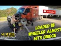 Loaded 18 Wheeler Almost Hits Bridge