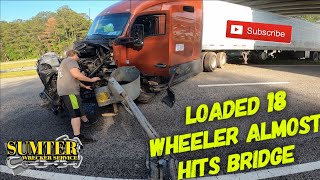 Loaded 18 Wheeler Almost Hits Bridge