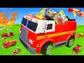 Caminhão de bombeiros com brinquedos de equipamentos de combate a incêndio