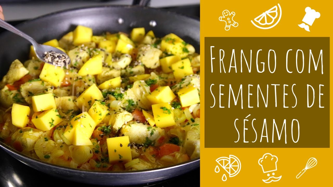 Frango com manga e sementes de sésamo