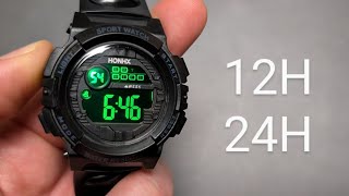 Change 12H 24H Time Format On Digital Sports Watch Honhx With 4 Ons Am, Pm , Military Time