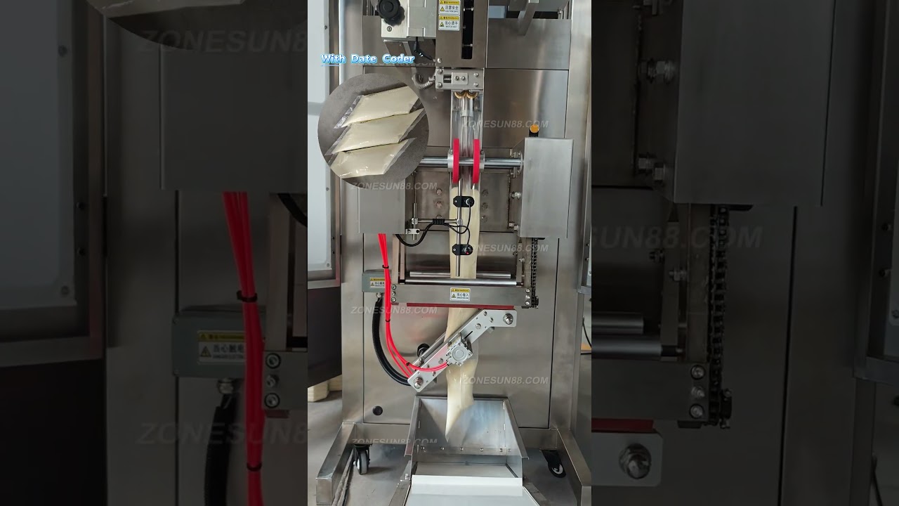 ZONESUN Automatic Salad Sauce Bag Bevel Sealing VFFS Packaging Machine