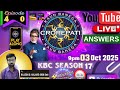 Kaun Banega Crorepati (KBC) Play Along🔴 ✅LIVE ANSWERS by RDH Sir⚡|| 🗓️ 03 October 2025 🕘 || Ep 40