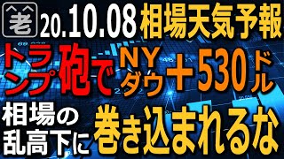 【相場天気予報】トランプ大統領の「航空・中小企業・一般家計への経済援助を急げ」というツイートで相場が急騰。NYダウは+530ドル上昇した。相場は活況だが、選挙前の乱高下は危ない。ラジオヤジの相場解説。