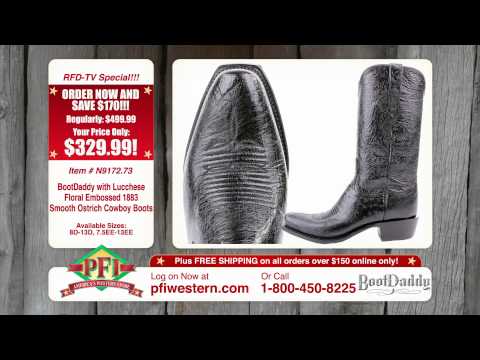 BootDaddy with Lucchese Floral Embossed Smooth Ostrich Cowboy Boots