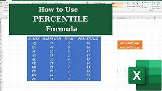 how to apply PERCENTILE formula in Excel