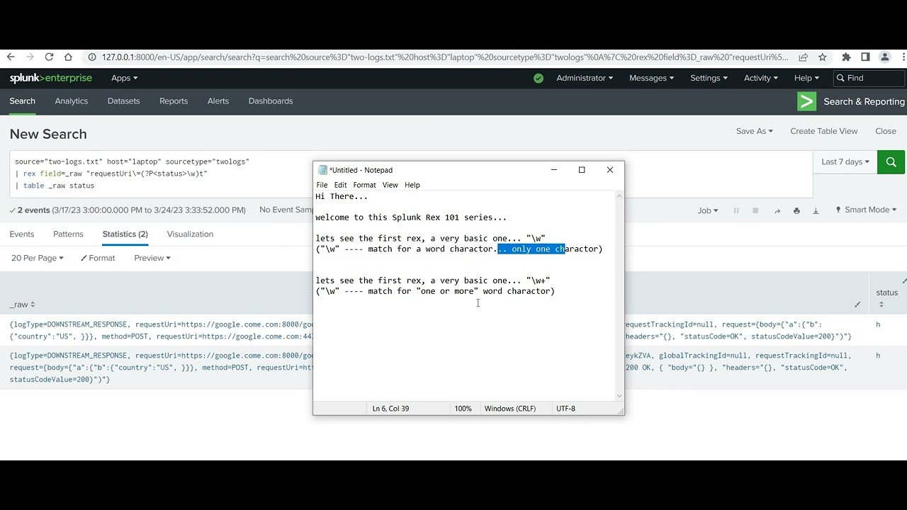 rex101 part 1 - splunk siem search query learnings - YouTube