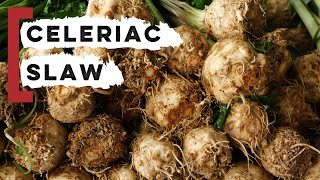 Making Celeriac Slaw with local ingredients!