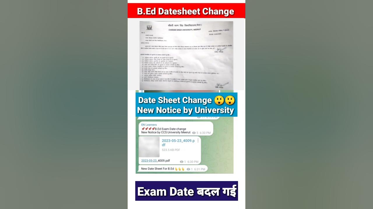 B.Ed Exam Date Change 😲😲NEW Date Sheet Declared🔥🔥 Notice By CCSU b.ed bed2022 bed2023 