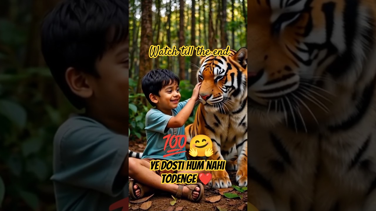 Ye Dosti Hum Nahi Todenge 🐯👦 | Kid & Tiger Friendship Story | Sholay Song | AI Viral Short 