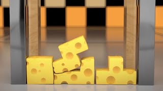 Tetris Animation. Softbody Tetris Simulation With Cheese. 3D4Fun
