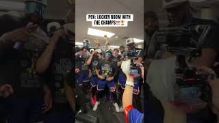 The celebration was ON in the Knicks locker room with the champs! 🏆🍾