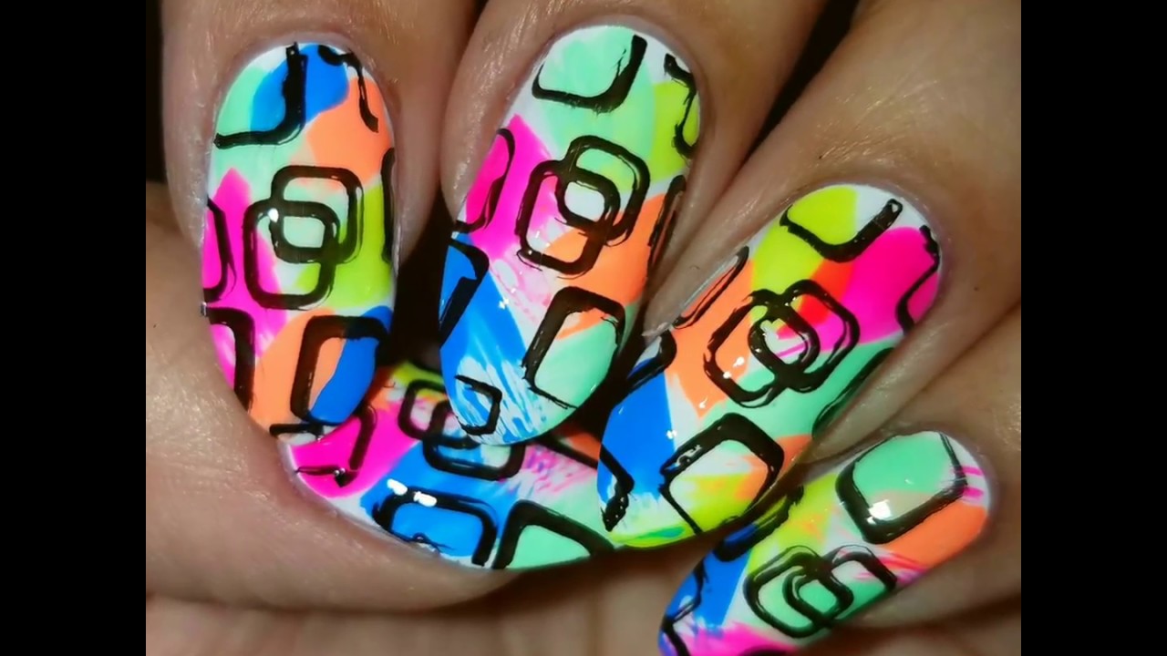 Colorful Drybrush and Nail Stamp Design