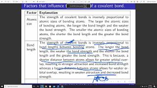 How bond length and No. of bonding pairs of electrons affect strength of a covalent bond Lesson 14